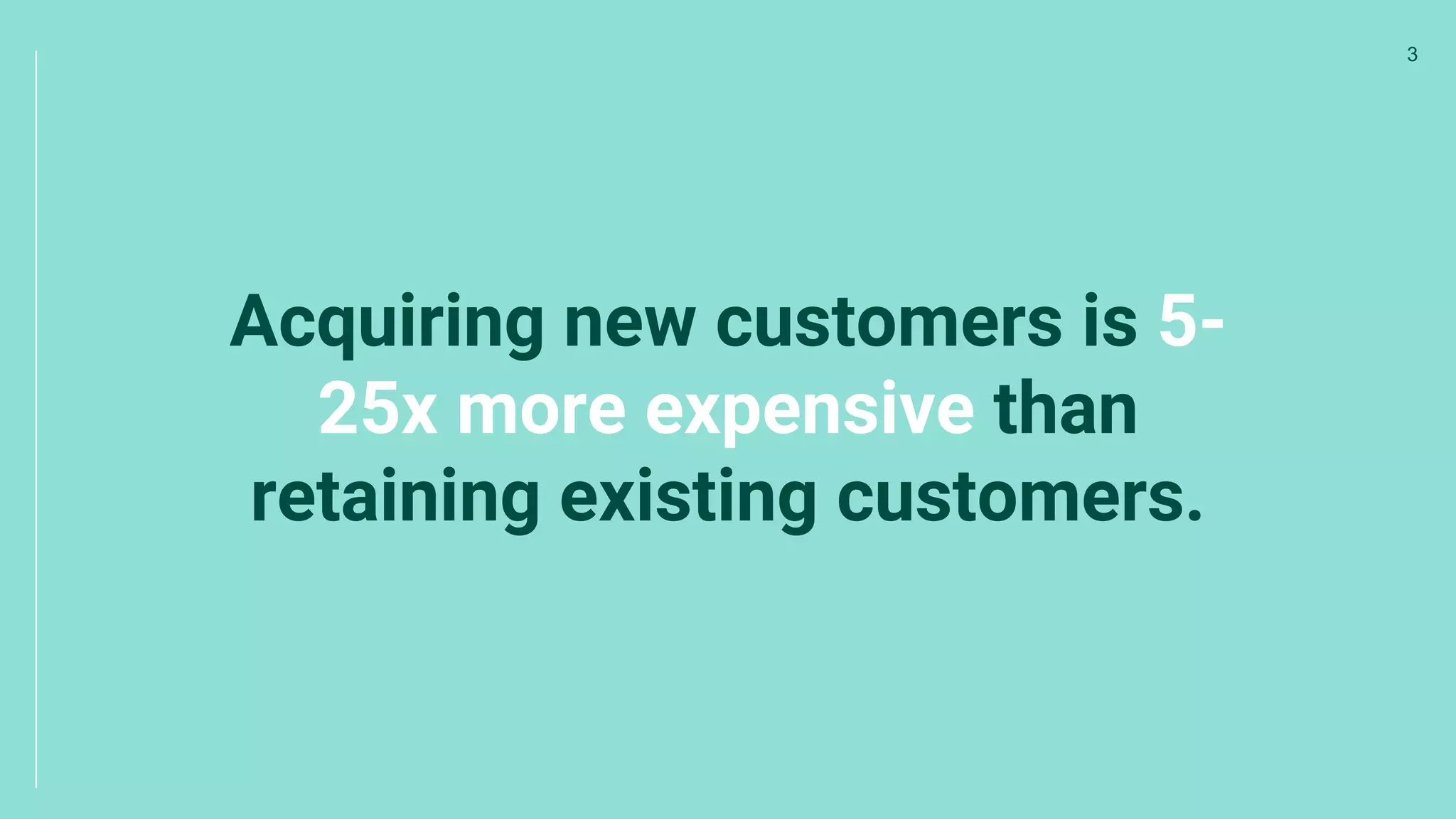 Acquiring new customers is 5-
25x more expensive than
retaining existing customers.
3
 