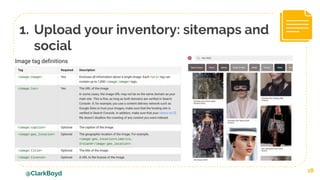 1. Upload your inventory: sitemaps and
social
18
@ClarkBoyd
 