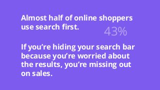 #wpewebinar
Almost half of online shoppers
use search ﬁrst.
If you’re hiding your search bar
because you’re worried about
the results, you’re missing out
on sales.
43%
 