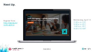 #wpewebinar
Next Up.
Register Now:
http://wpeng.in/
scale-agency
Wednesday, April 14
11:00 a.m. CDT,
12:00 p.m. EDT,
9:00 a.m. PDT,
16:00 UTC/GMT
 