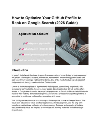 How to Optimize Your GitHub Profile to Rank on Google Search (2026 ...