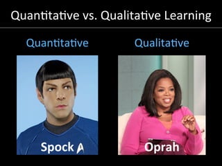 Quan/ta/ve	vs.	Qualita/ve	Learning	
Qualita/ve	Quan/ta/ve	
Oprah	Spock	
 