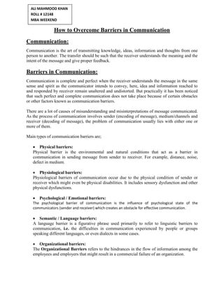 Communication Barrier Letter Example How to overcome barriers in communication | PDF
