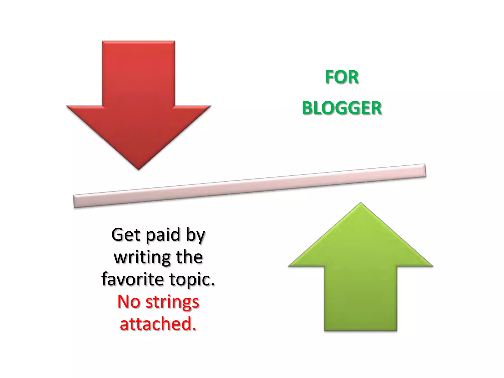 FOR
                  BLOGGER




 Get paid by
  writing the
favorite topic.
  No strings
  attached.
 