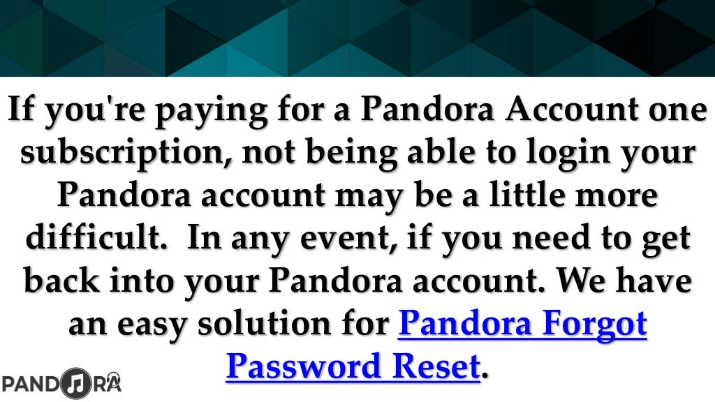 reset password pandora