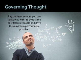 1111
Governing Thought
Pay the least amount you can
“get away with” to attract the
best talent available and drive
the maximum performance
possible.
 