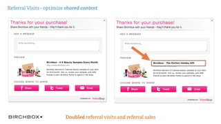 Referral Visits - optimize shared content 
Doubled referral visits and referral sales 
 
