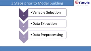 #tatvicwebinar
A GACP and GTMCP company
3 Steps prior to Model building
1
• Variable Selection
2
• Data Extraction
3
• Data Preprocessing
 