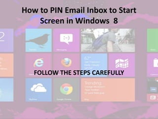 How to PIN Email Inbox to Start
Screen in Windows 8
FOLLOW THE STEPS CAREFULLY
 