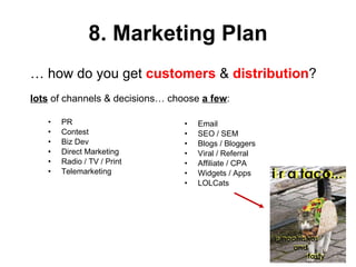 8. Marketing Plan <ul><li>PR </li></ul><ul><li>Contest </li></ul><ul><li>Biz Dev </li></ul><ul><li>Direct Marketing </li><...