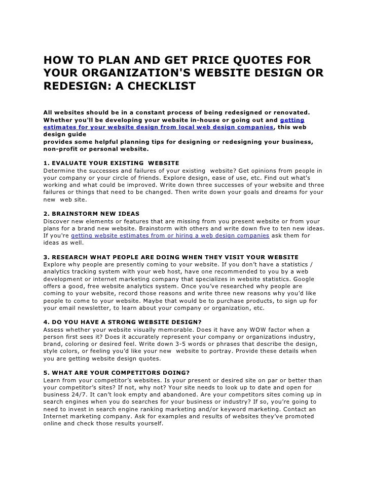 how to plan and get price quotes for your organizations websites quotes