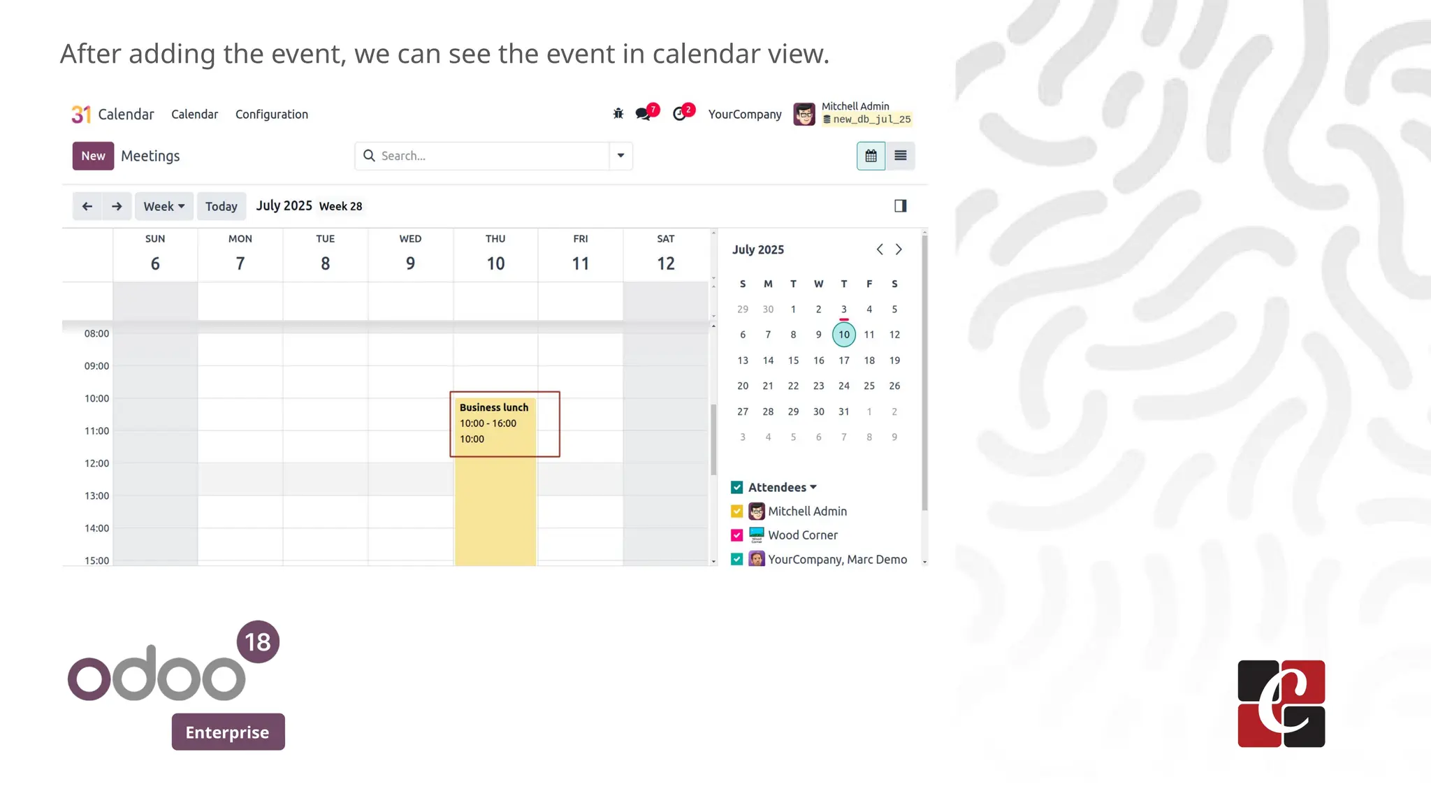 Enterprise
After adding the event, we can see the event in calendar view.
 