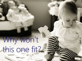 Agenda

  •    Can’t We Just Focus on the Technology?

  •    Establish Success Criteria


  •    Collaboratively Engineer a Solution

Why won’t  
  •    Develop Relevant Project Plan


this one fit?
  •    Effectively Manage the Project
 