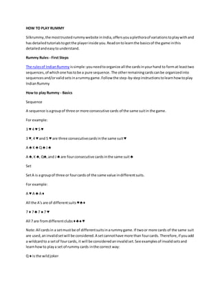 Learn Rummy rules | Play Rummy | Rs.2000 Free Bonus - Silkrummy | DOCX