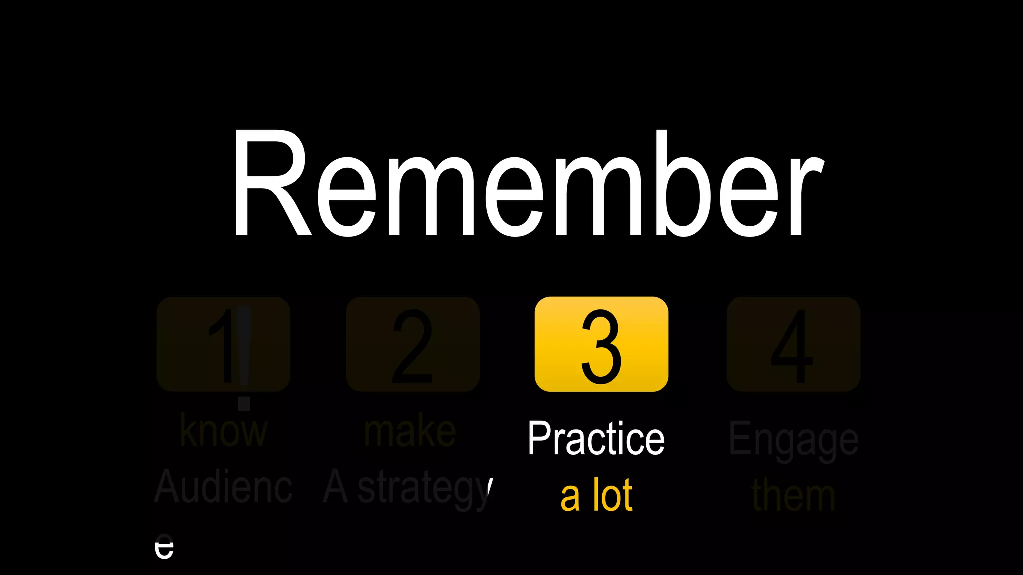 1
know
Audienc
e
2
make
A strategy
3
Practice
a lot
4
Engage
them
Remember
!
 