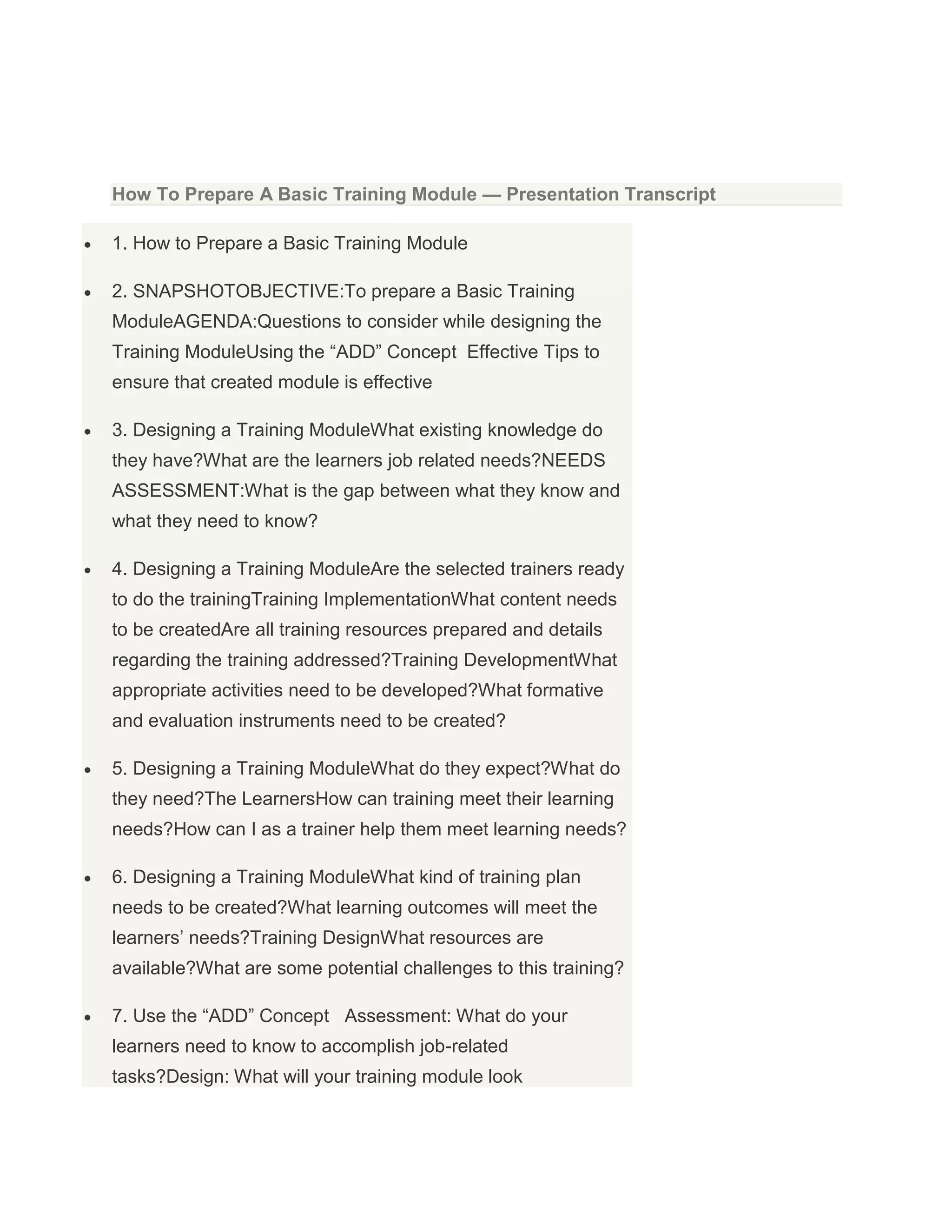 How to prepare a basic training module | DOCX | Desktop Publishing ...