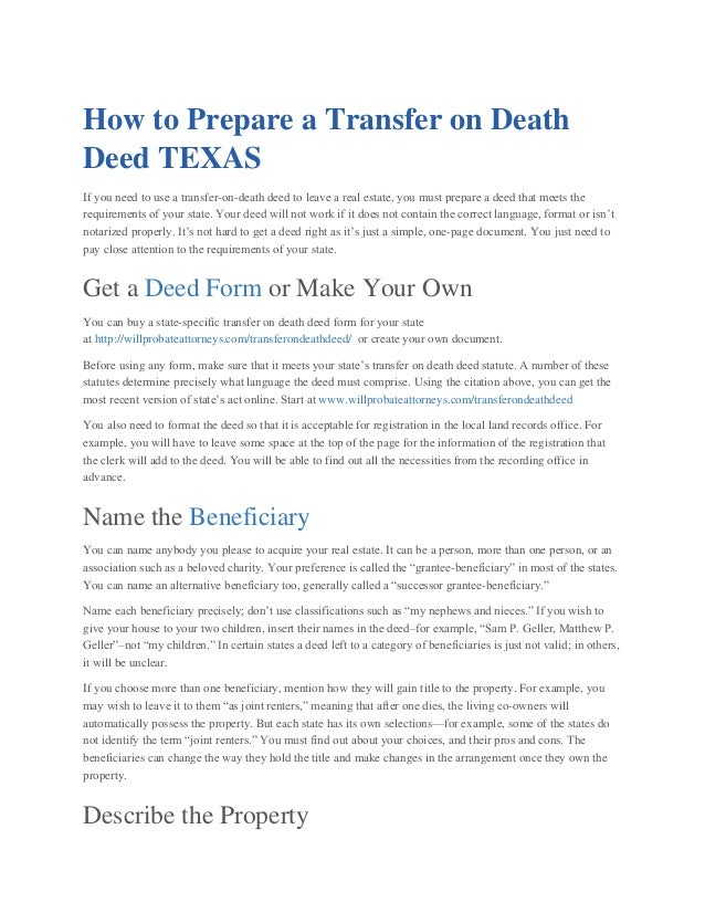 Transfer On Death Deed - Willprobateattorneys