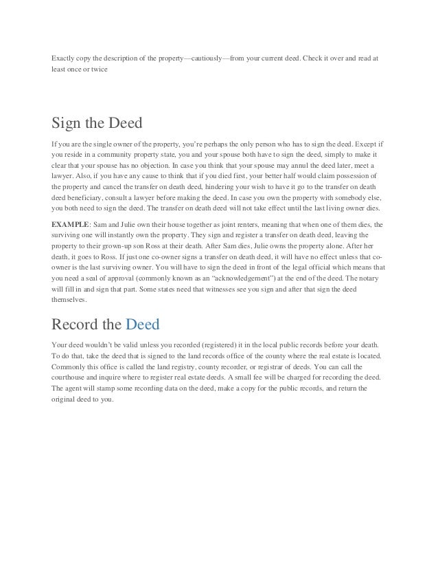 How do you transfer a deed on death without probate?
