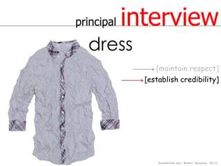 principal   interview
  dress
                 [maintain respect]
              [establish credibility]




                  Presented by: Brent Daigle, Ph.D.
 