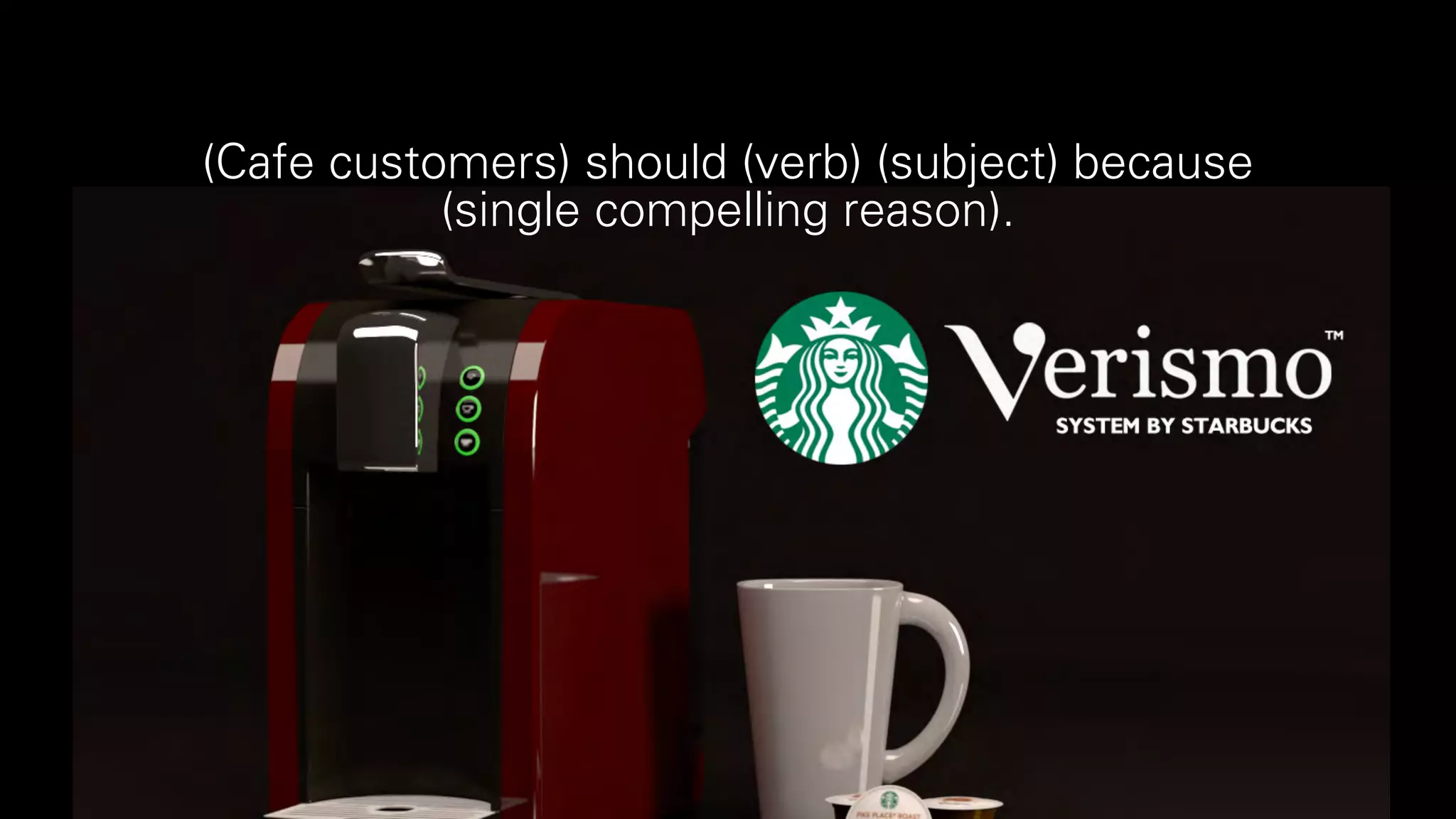 (Cafe customers) should (verb) (subject) because
(single compelling reason).
 