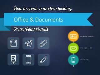 Office & Documents
4 meetings monthly
40 e-mails weekly
20 calls daily
 