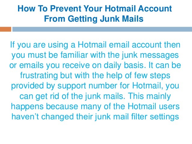 how to stop junk email and ads going to inbox of hotmail account
