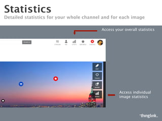 STATISTICS
DETAILED STATISTICS FOR YOUR WHOLE ACCOUNT AND FOR EACH IMAGE
Access individual
image statistics
Access overall
statistics
 