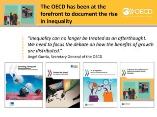 The OECD has been at the
forefront to document the rise
in inequality
“Inequality can no longer be treated as an afterthou...