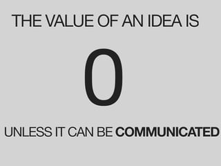 THE VALUE OF AN IDEA IS



          0
UNLESS IT CAN BE COMMUNICATED
 