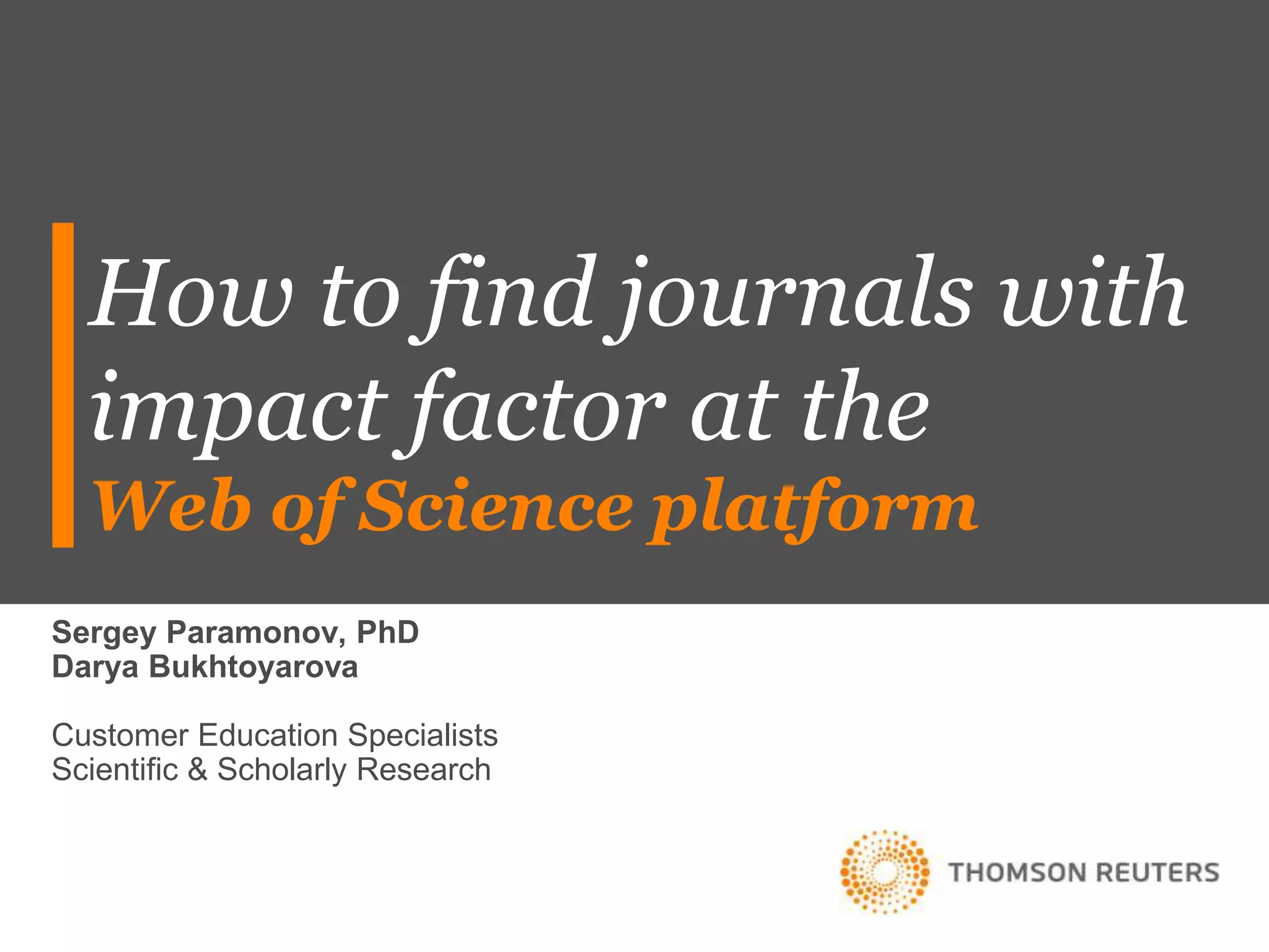 How to find journals with Impact Factor, part 2 stepbystep