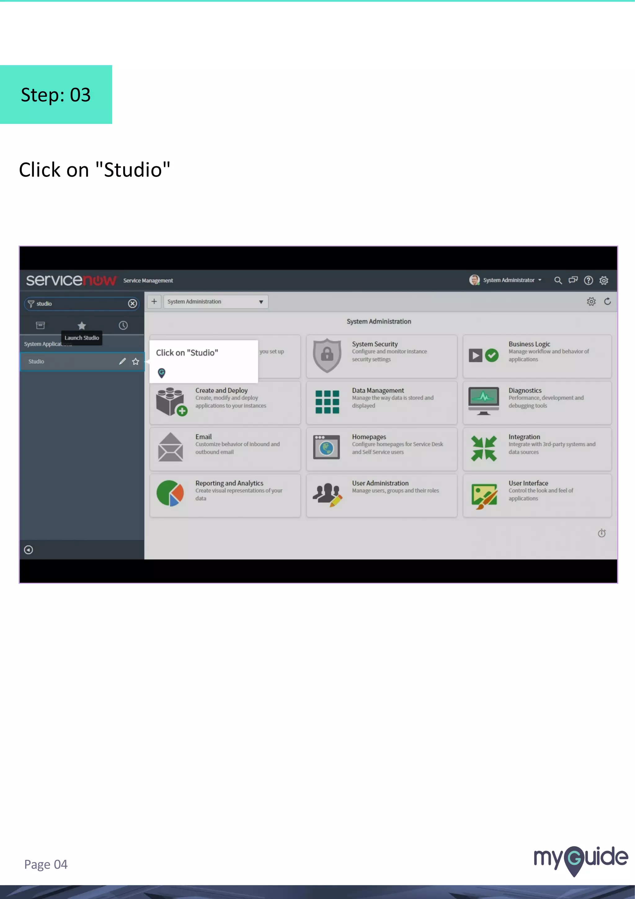 Step: 03
Click on "Studio"
Page 04