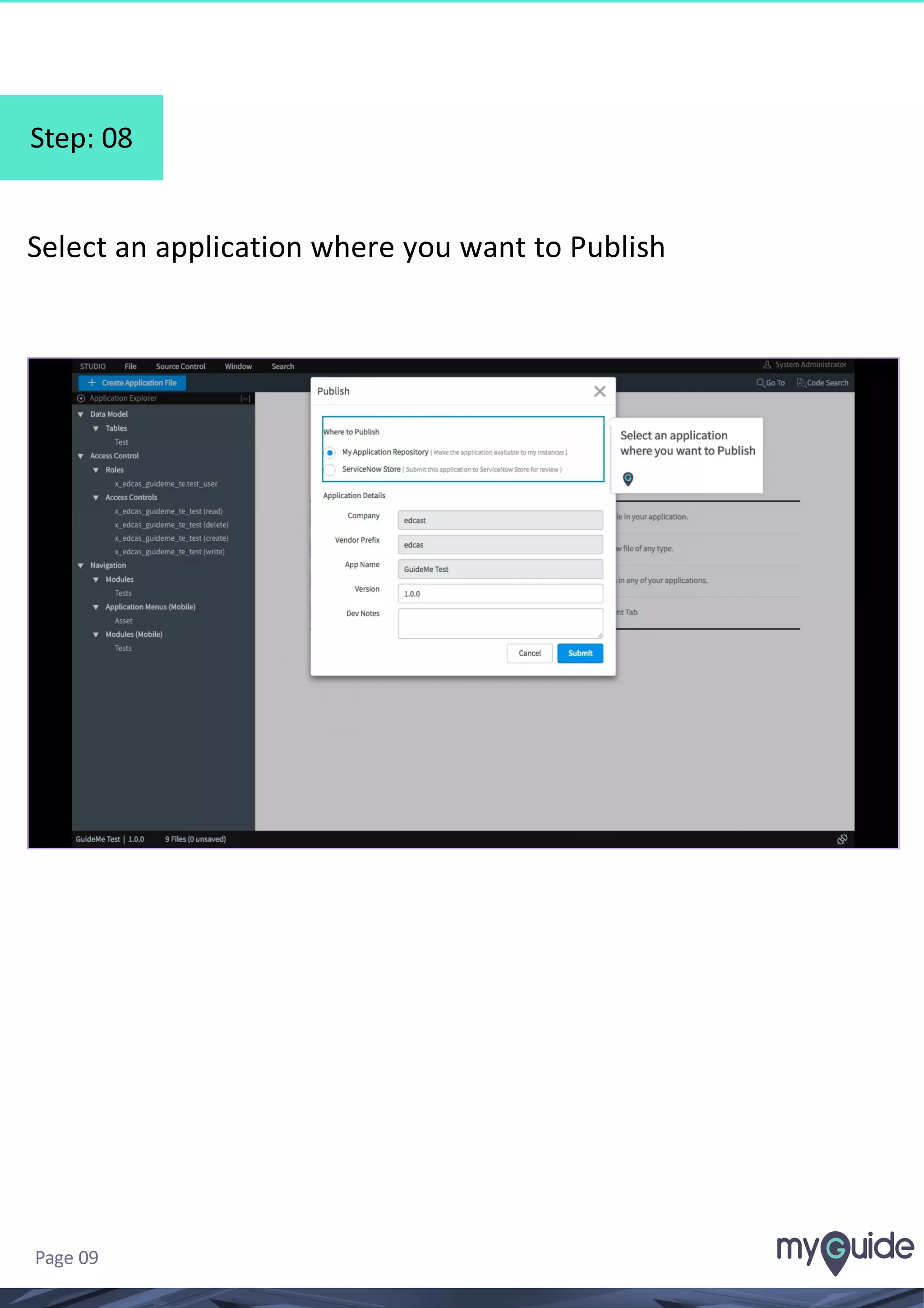 Step: 08
Select an application where you want to Publish
Page 09