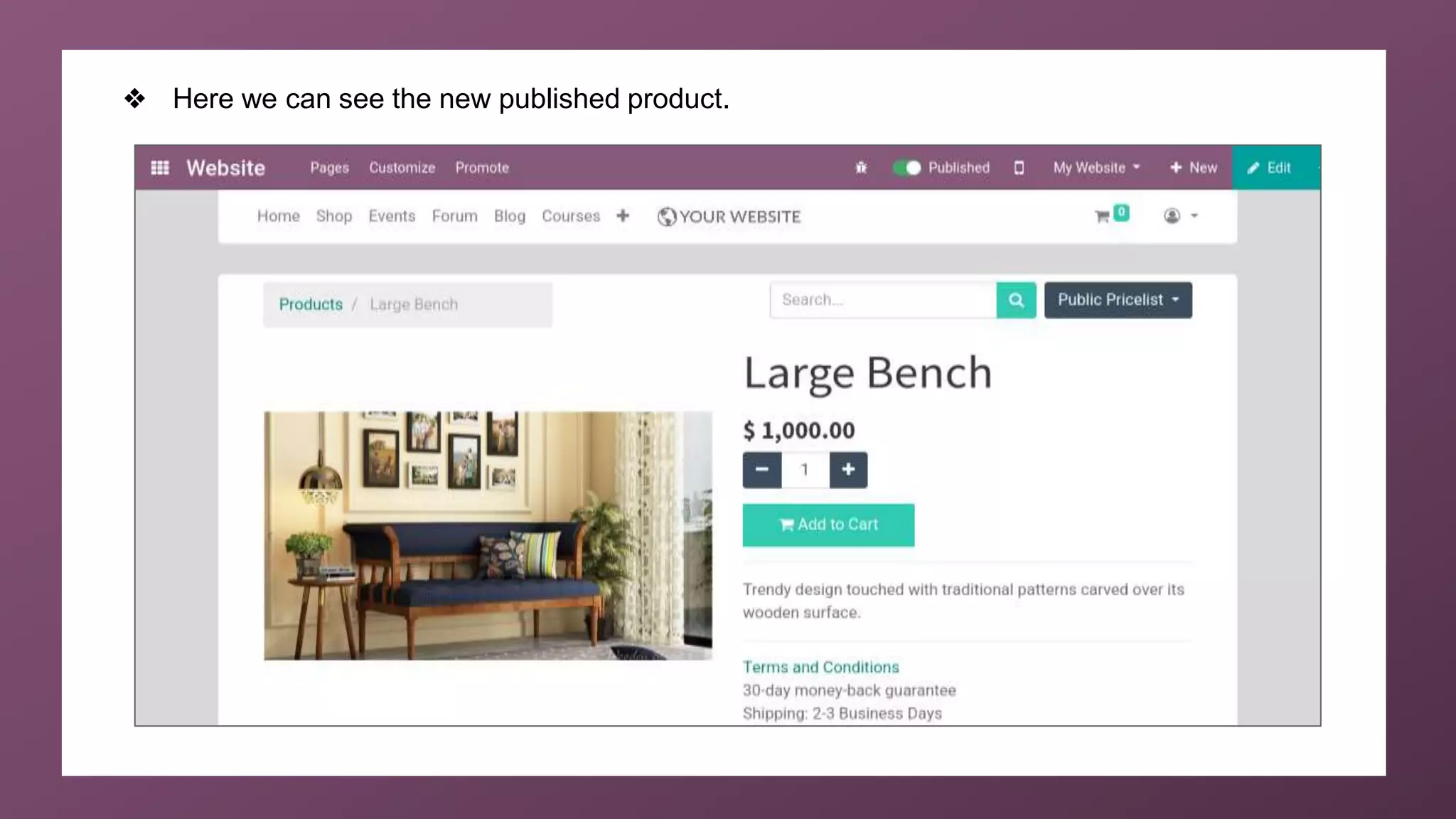 ❖ Here we can see the new published product.