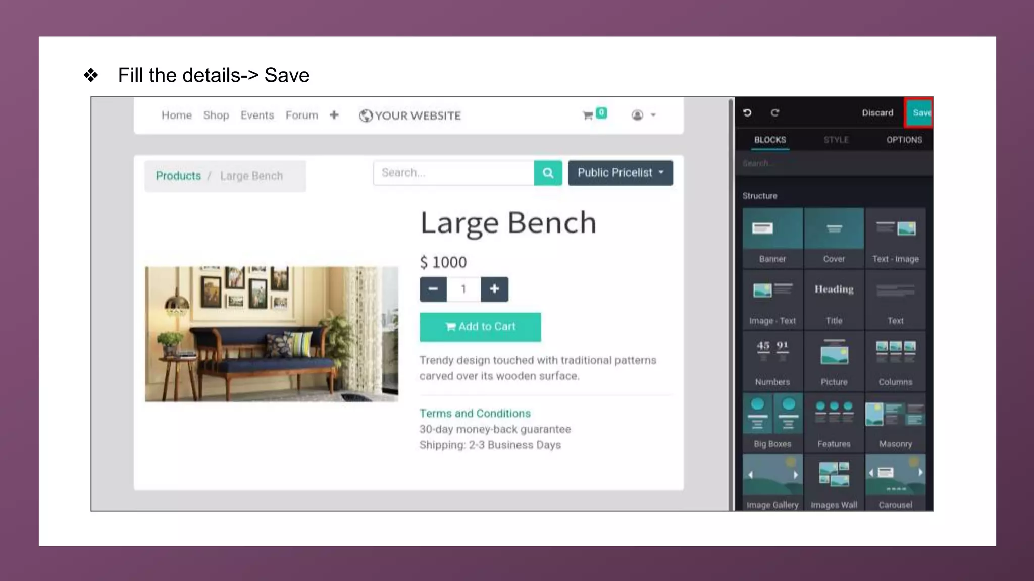 ❖ Fill the details-> Save
