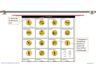 Pennsylvania Joint Force Headquarters – G1
POC: CW4 E. Evans / 717.861.2888 / emily.r.evans.mil@mail.mil
UNCLASSIFIED//FOUO
1. Select HR
Professional
role
2. Navigate to
Predefined
Queries or
select Tile
from HR Pro
landing page
 