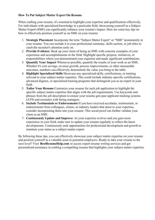 How To Put Subject Matter Expert On Resume | PDF