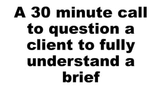 A 30 minute call
to question a
client to fully
understand a
brief
 