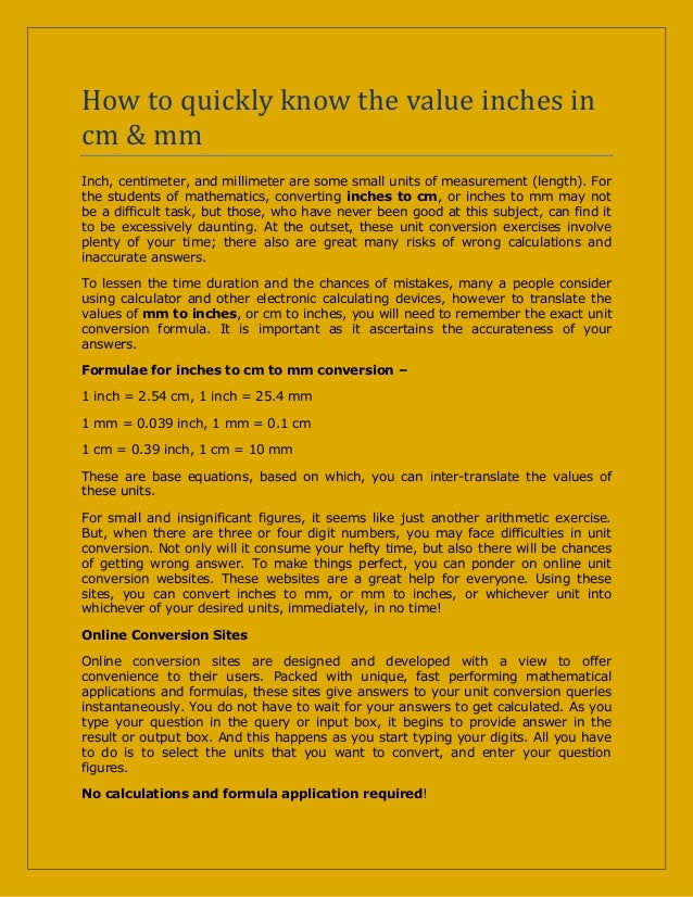 How To Quickly Know The Value Inches In Cm Mm How To Quickly Know The Value Inches In Cm Mm