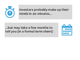 Investors probably make up their
minds in 20 minutes…

…but may take a few months to
tell you (in a formal term sheet)

 