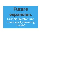 Future
expansion.
Can this investor fund
future equity ﬁnancing
rounds?

 