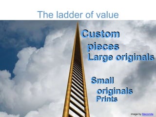 The ladder of value
22
Prints
Small
originals
Large originals
Custom
pieces
image by fdecomite
 