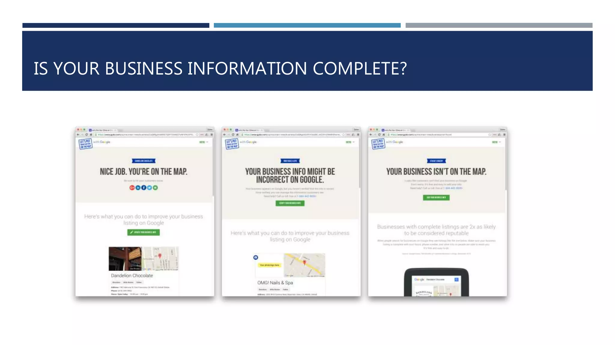 IS YOUR BUSINESS INFORMATION COMPLETE?
 