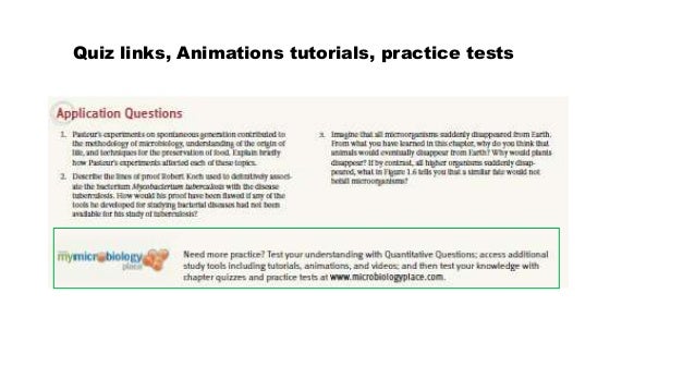 Quiz links, Animations tutorials, practice tests
 