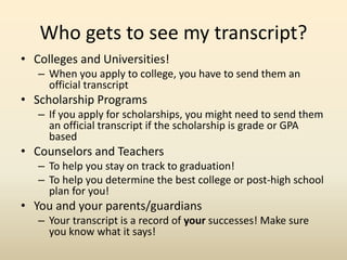 How to read your transcript 2012 2013 | PPTX