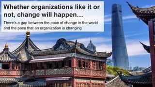 Whether organizations like it or
not, change will happen…
There’s a gap between the pace of change in the world
and the pa...