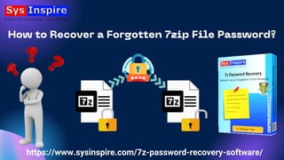 How to Recover a Forgotten 7zip File Password?
https://www.sysinspire.com/7z-password-recovery-software/
 