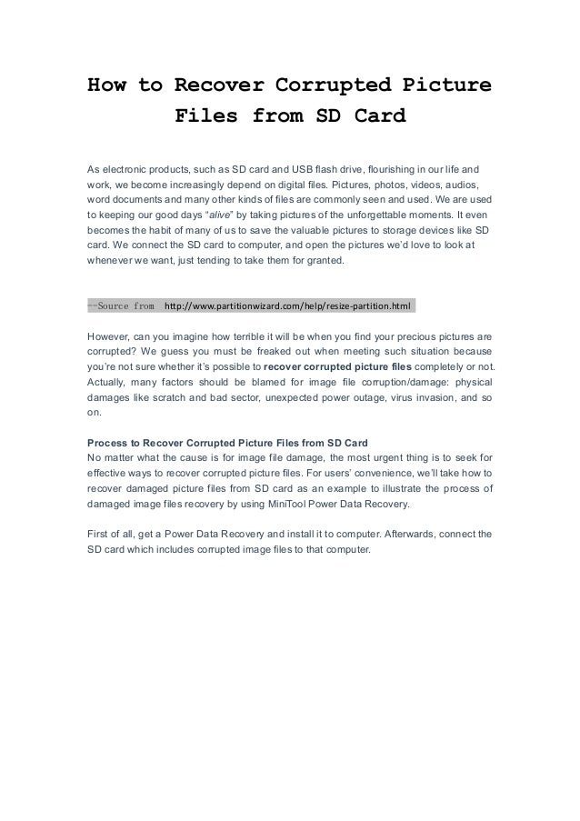 How to recover corrupted picture files from sd card