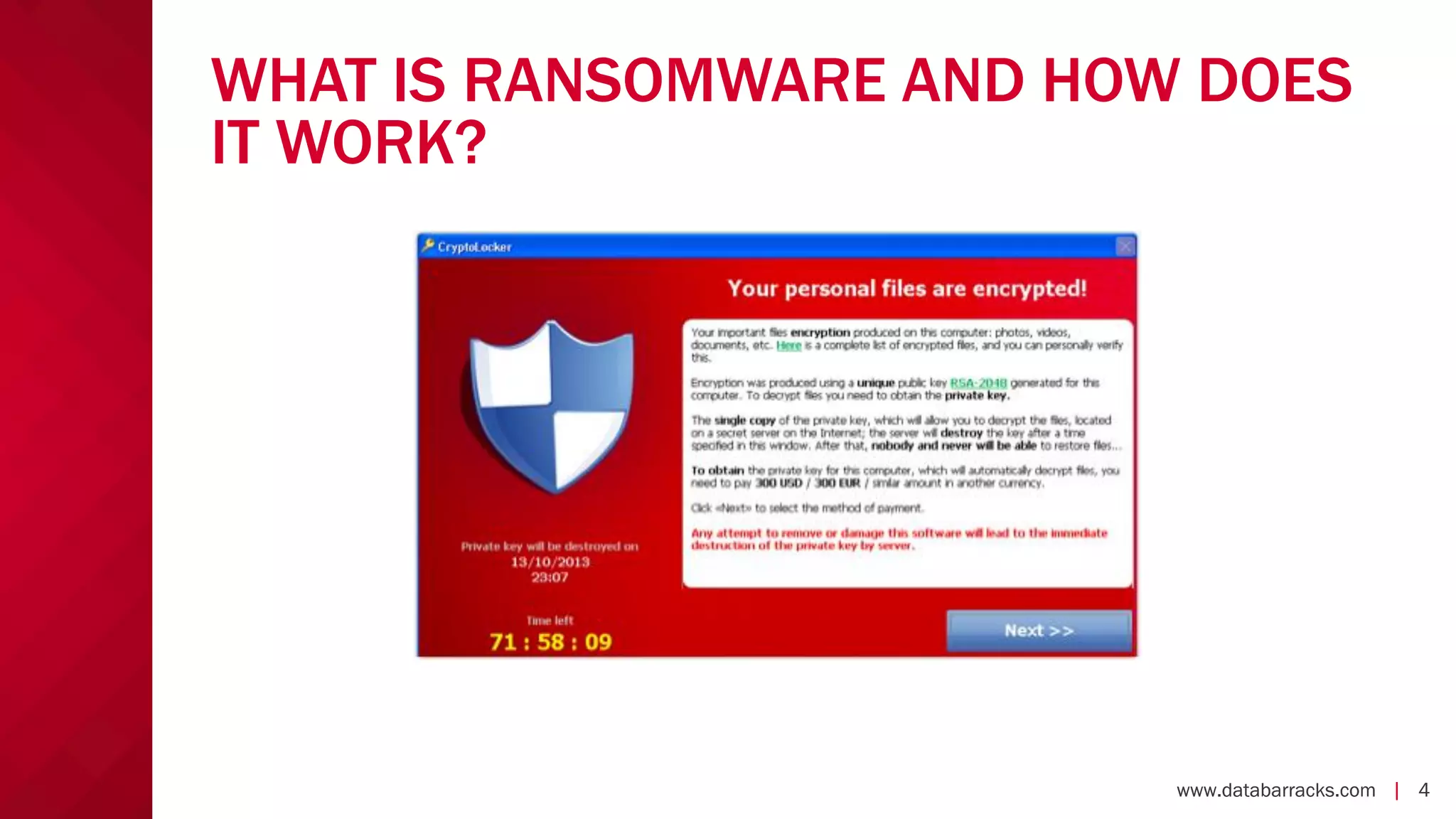 www.databarracks.com | 4www.databarracks.com | 4
WHAT IS RANSOMWARE AND HOW DOES
IT WORK?
 