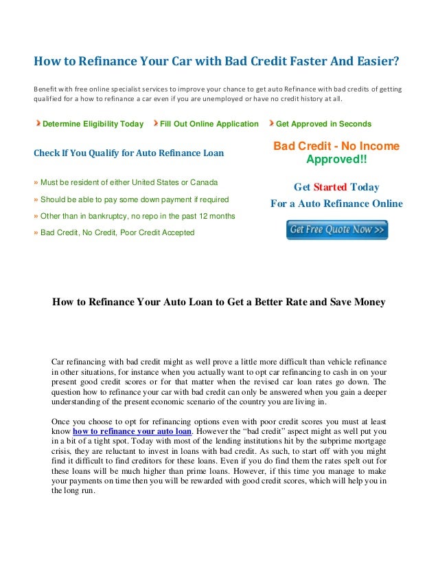 Bad Credit Auto Refinance >> How To Refinance Your Car With Bad Credit Bad Credit Auto Refinance >> How To Refinance Your Car With Bad Credit
