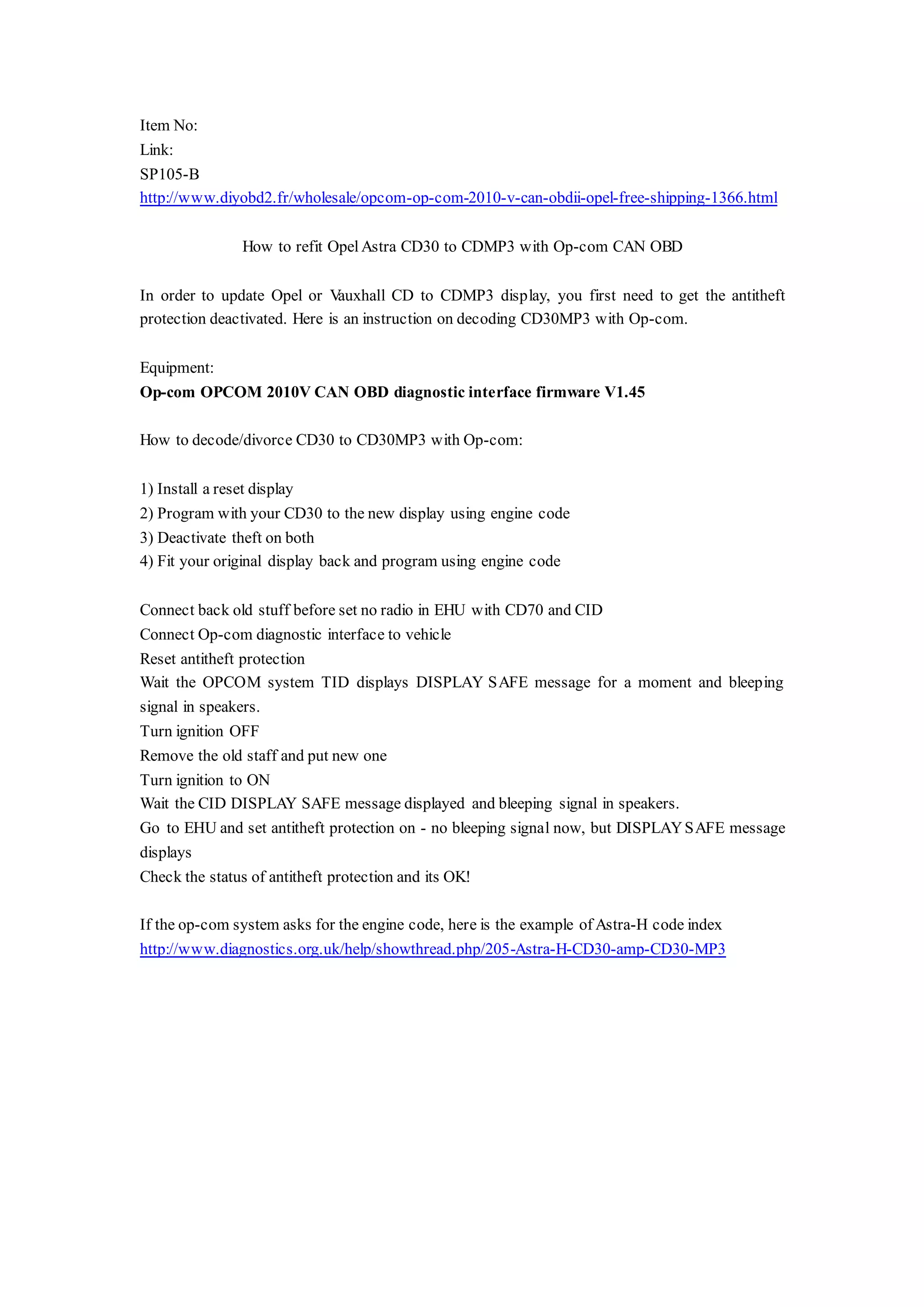 How to refit opel astra cd30 to cdmp3 with op com can obd | DOCX